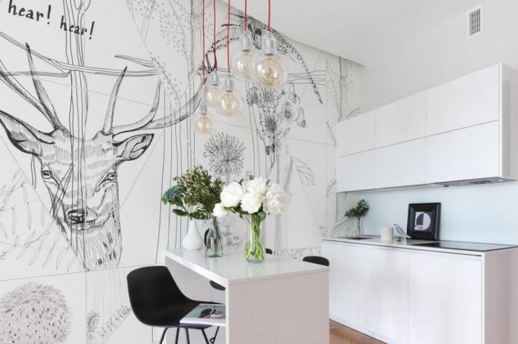 Обои для белой кухни - дизайн интерьера фото