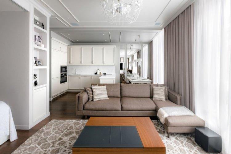 Белая кухня-гостиная - дизайн интерьера фото
