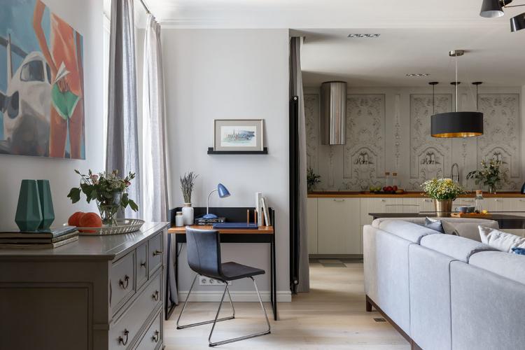 «Белые ночи»: Кухня-гостиная в скандинавском стиле - дизайн интерьера