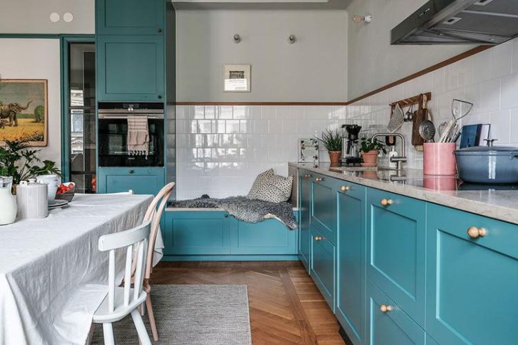 Бирюзовая кухня в скандинавском стиле - Дизайн интерьера