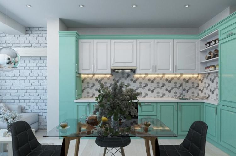 Фартук для бирюзовой кухни, варианты отделки