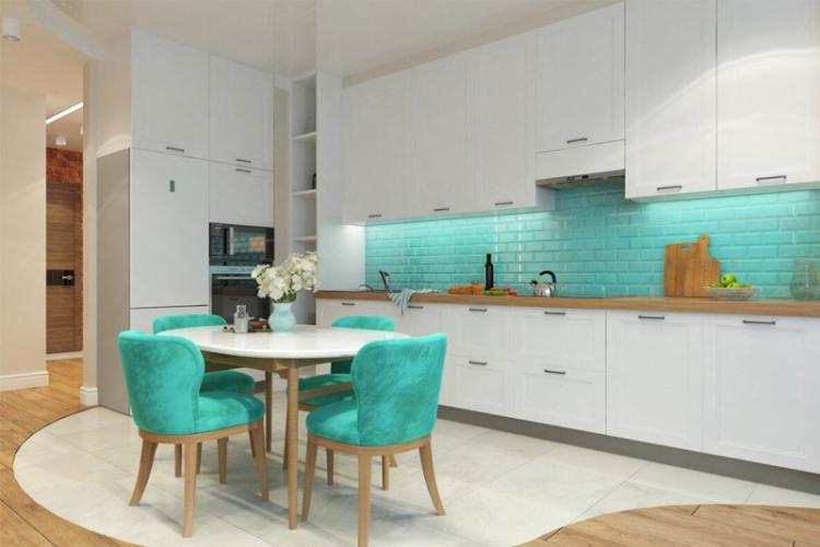 Дизайн кухни в бирюзовом цвете - фото