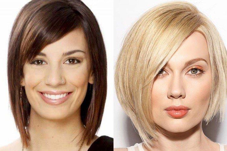Боб-каре с косой челкой на средние волосы