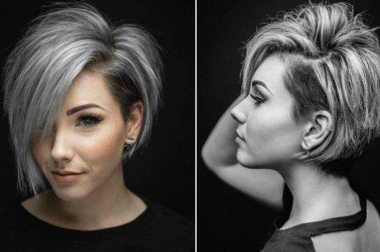 Боб-каре на средние волосы с выбритым виском