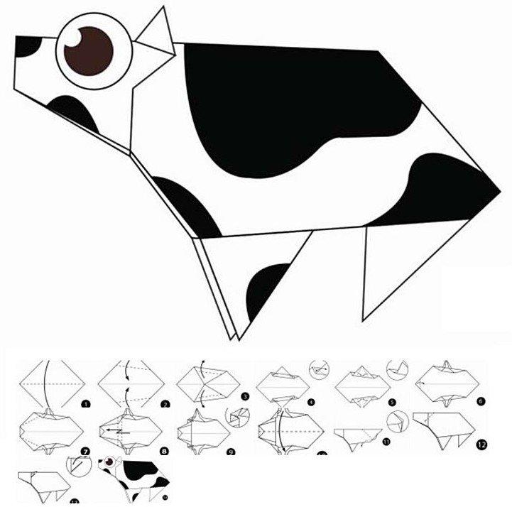 Простой оригами бычок из бумаги
