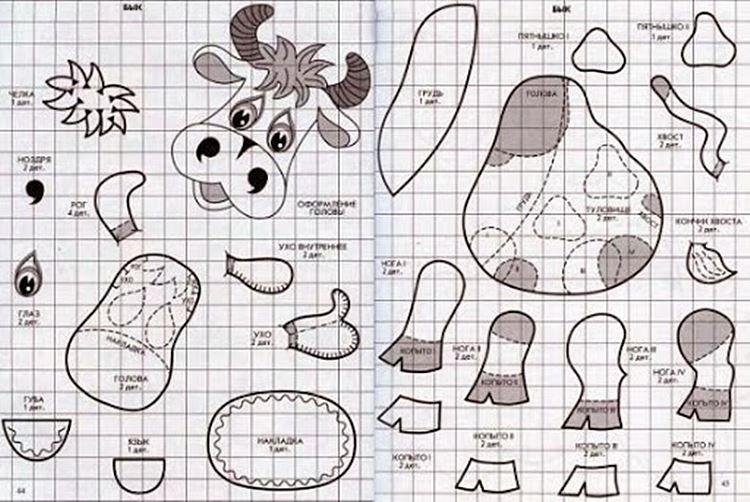 Детализированный бычок из ткани своими руками