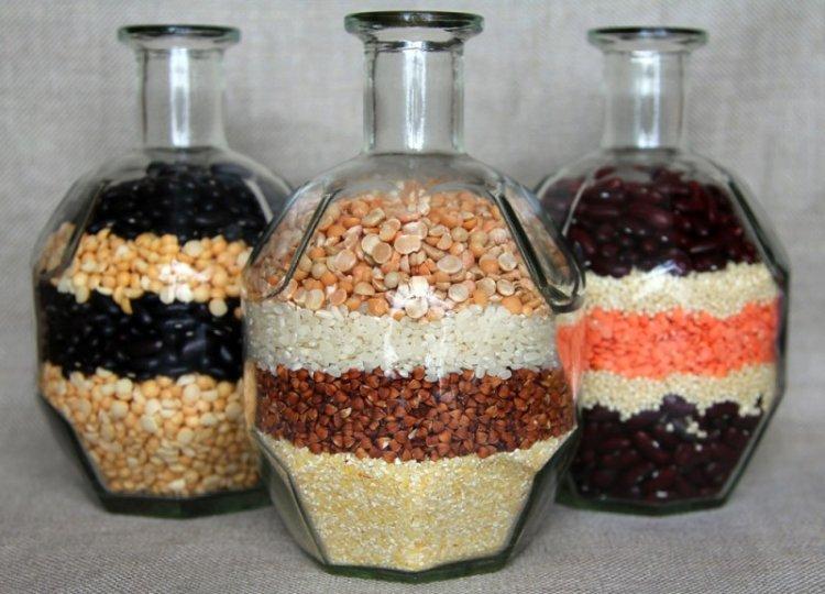 Соль и крупы - Декор бутылок своими руками