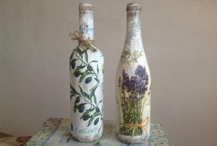 Прямой декупаж бутылки - фото и идеи