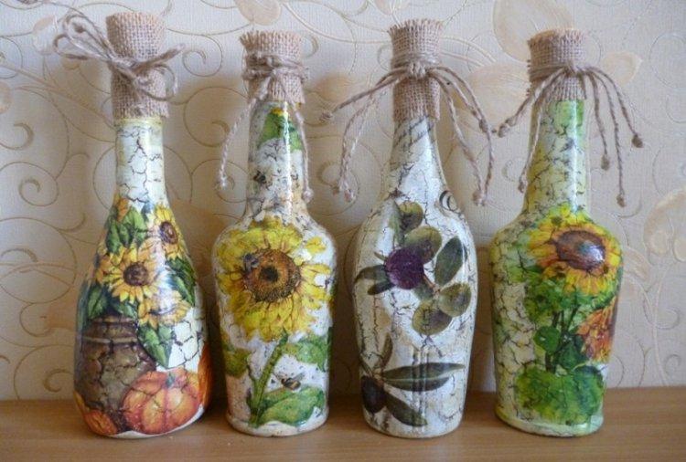 Дымчатый декупаж бутылки - фото и идеи