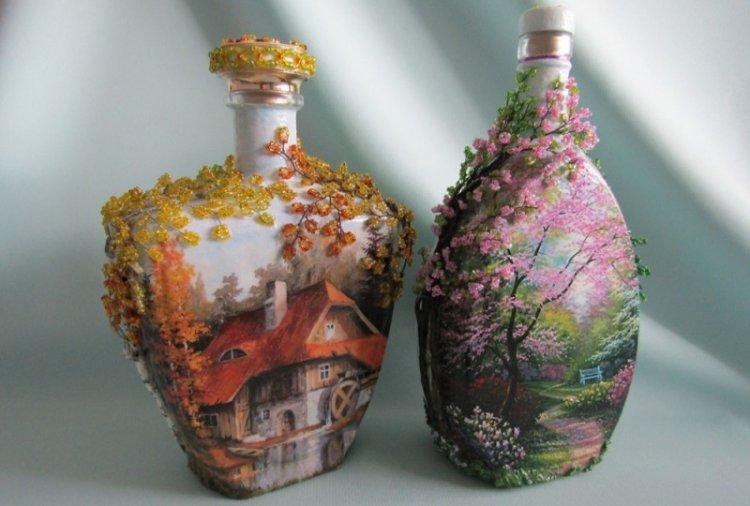 Декупаж бутылки арт-гелями - фото и идеи