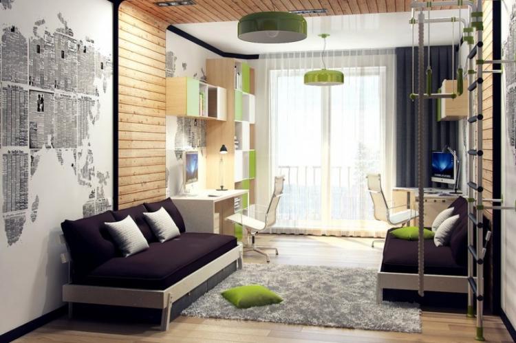 Диагональное зонирование - Дизайн детской для разнополых детей