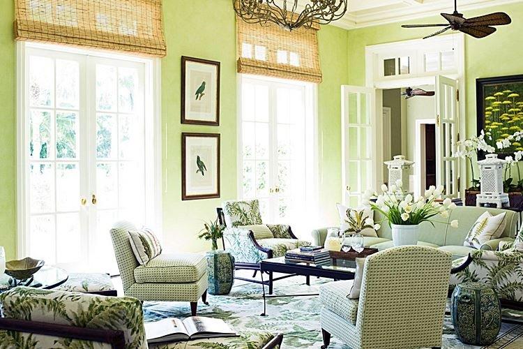 Дизайн зеленой гостиной 2021