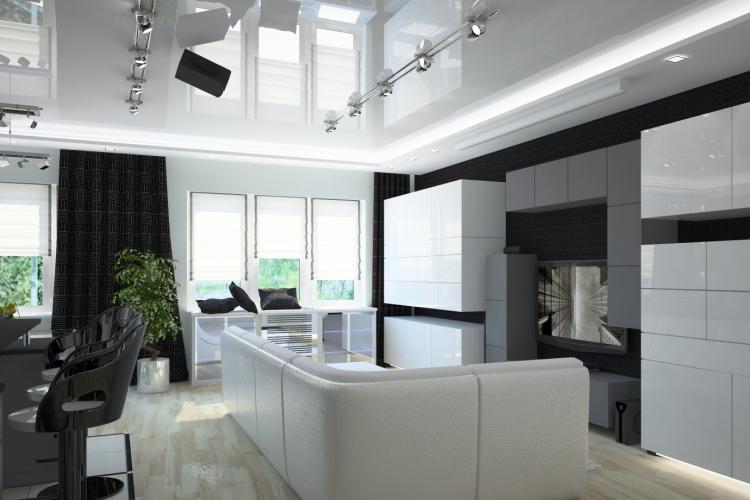 Дизайн интерьера гостиной в стиле хай-тек