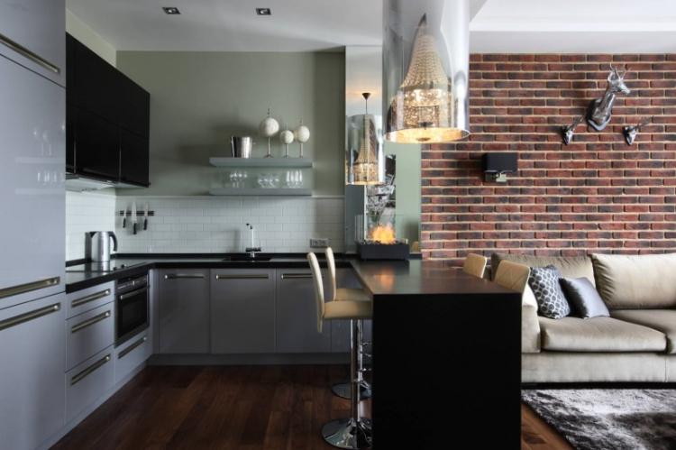 Кухня-гостиная с барной стойкой - Дизайн интерьера