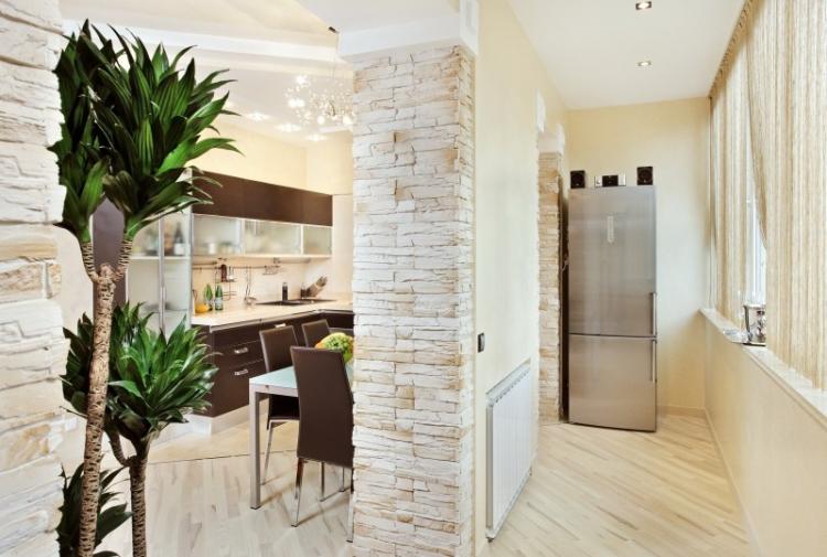 Кухня, совмещенная с балконом - дизайн интерьера фото