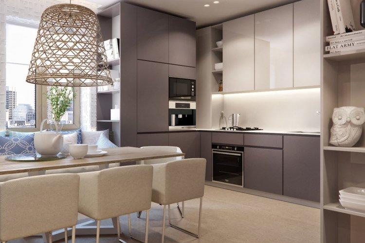 Бежевая кухня в стиле минимализм - Дизайн интерьера