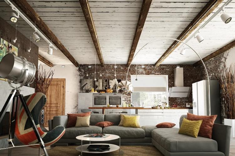 Отделка потолка - Дизайн квартиры в стиле лофт