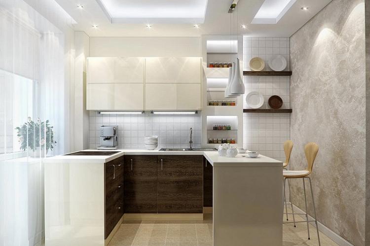 Разноуровневое освещение - Дизайн маленькой кухни