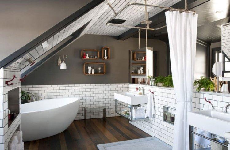 Дизайн ванной комнаты в мансарде - фото