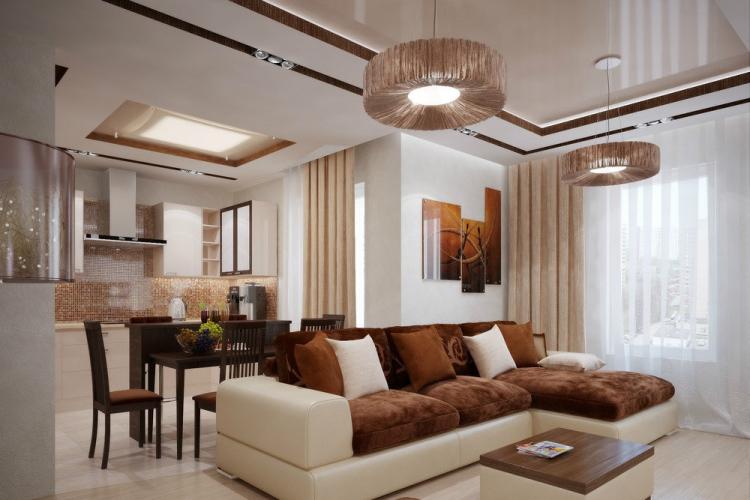 Отделка потолка - Дизайн однокомнатной квартиры 40 кв.м.