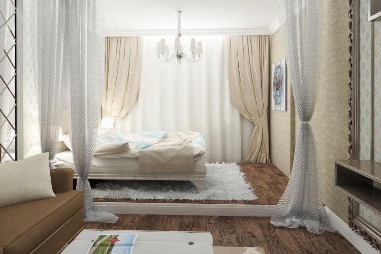 Гостиная, совмещенная со спальней - дизайн интерьера фото