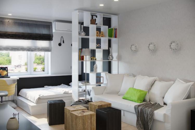 Гостиная, совмещенная со спальней - дизайн интерьера фото