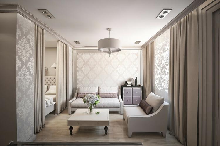 Гостиная, совмещенная со спальней - дизайн интерьера фото