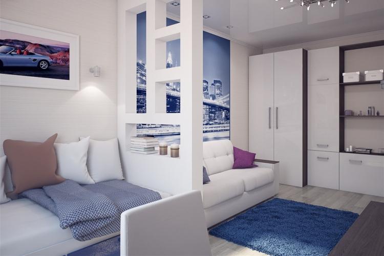 Гостиная, совмещенная со спальней - дизайн интерьера фото