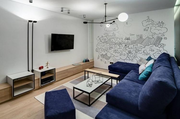 Дизайн стены с телевизором в стиле минимализм