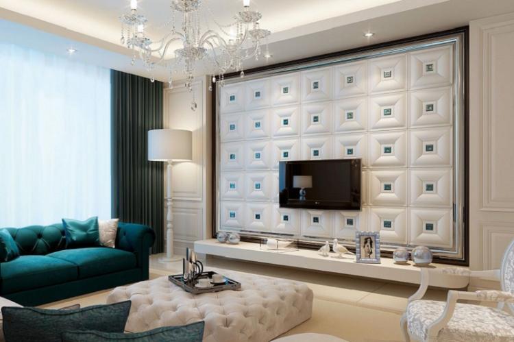 Отделка кожей - Дизайн стены с телевизором