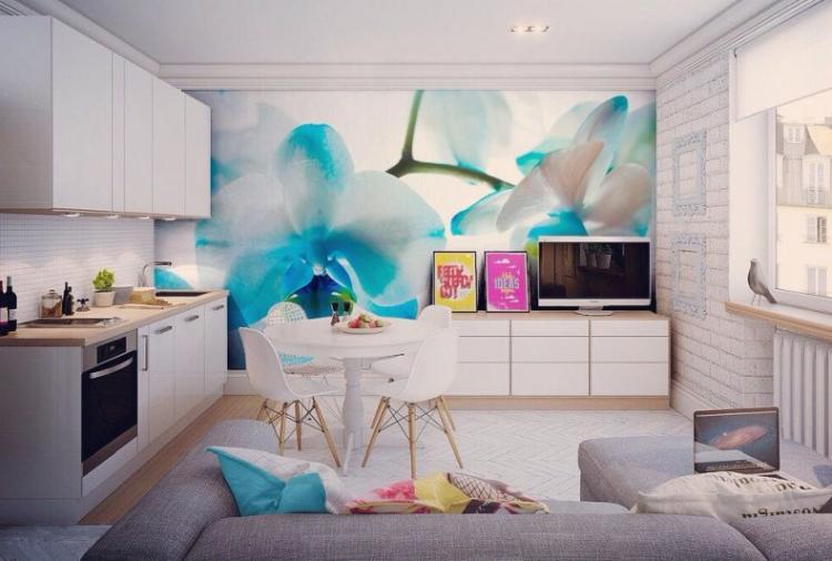 Фотообои - Дизайн стены с телевизором