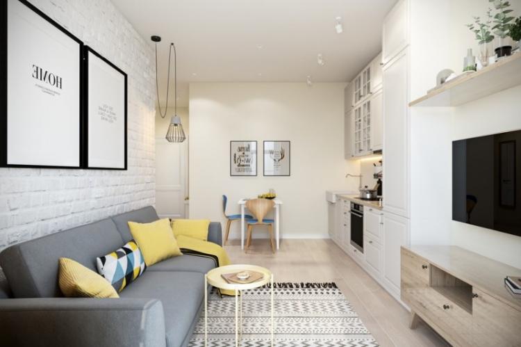 Узкая гостиная - дизайн интерьера фото