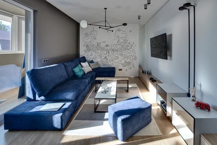 Узкая гостиная - дизайн интерьера фото