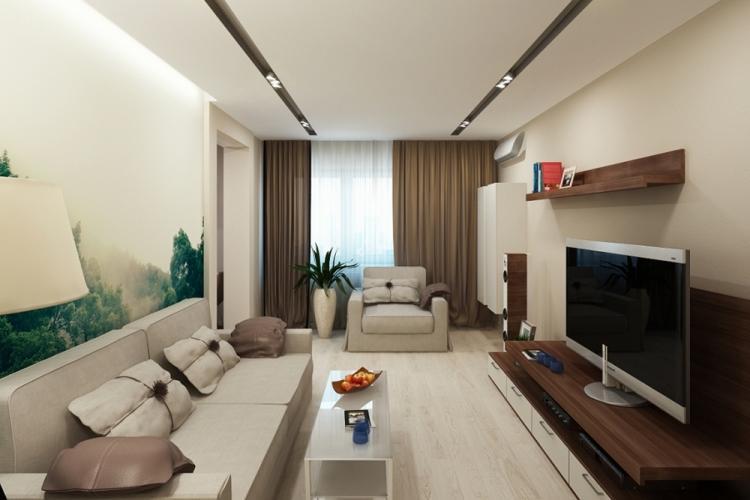 Узкая гостиная - дизайн интерьера фото