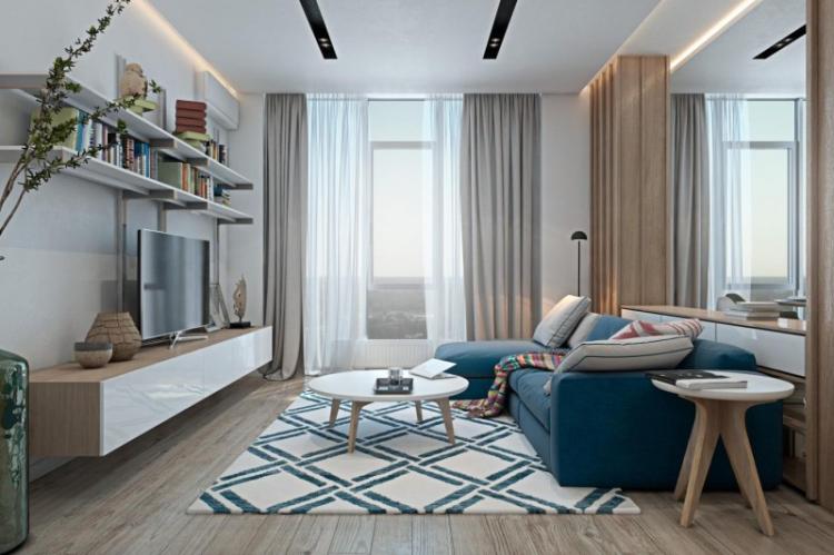 Узкая гостиная - дизайн интерьера фото