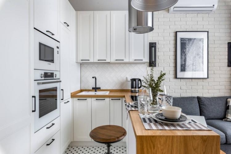 Узкая кухня - дизайн интерьера фото