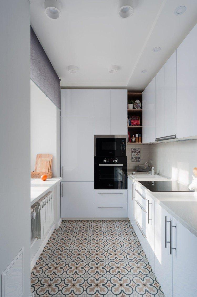 Узкая кухня - дизайн интерьера фото