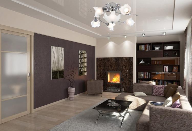 Двухуровневые натяжные потолки в гостиной