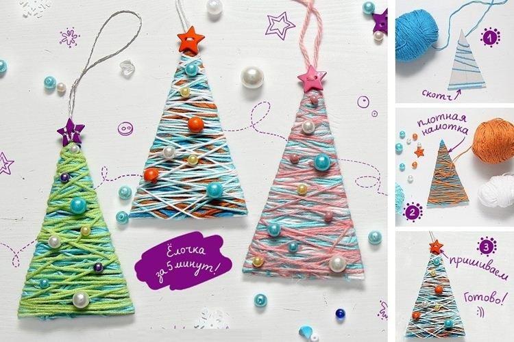 Елка-игрушка из ниток своими руками