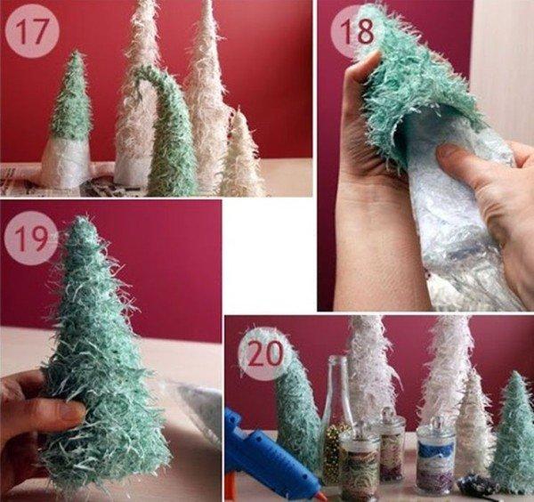 Махровая елка из ниток своими руками