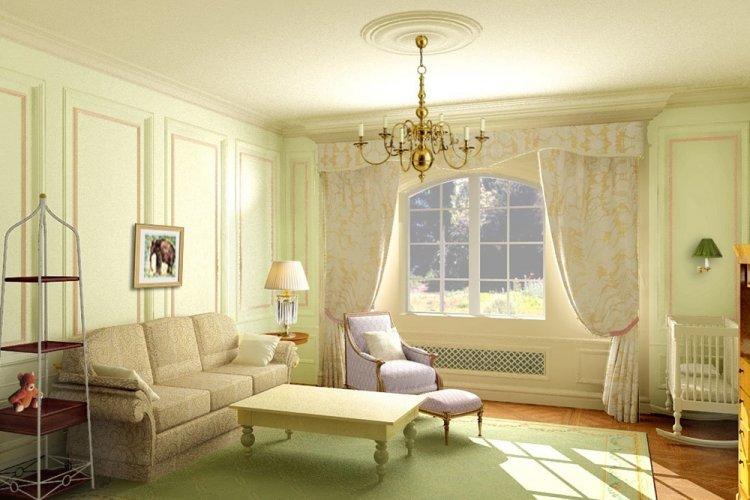 Фисташковый цвет в гостиной - дизайн фото