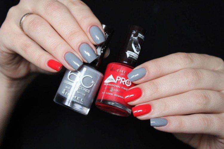 Красно-серый маникюр