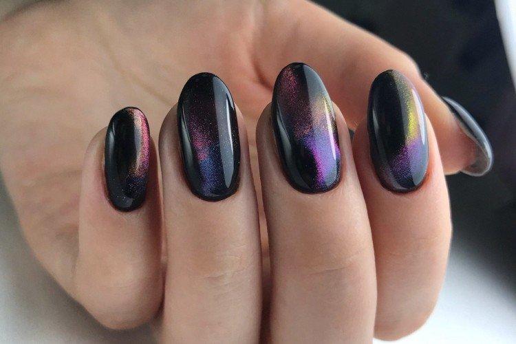 Маникюр «кошачий глаз» с аэрографией