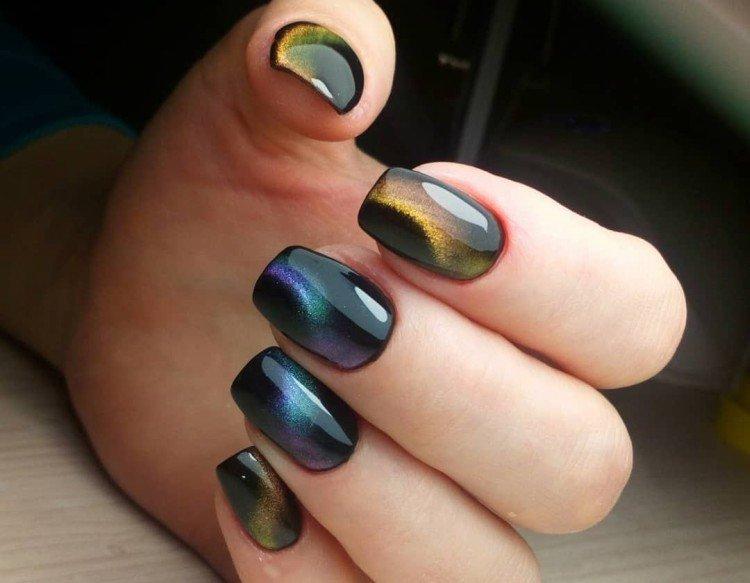 Маникюр «кошачий глаз» с эффектом «хамелеон»