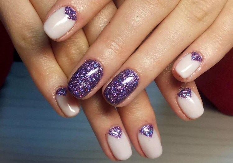 Френч и лунный маникюр с блестками