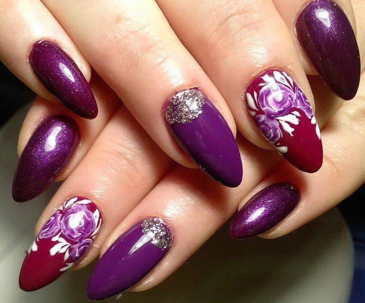 Красно-фиолетовый маникюр
