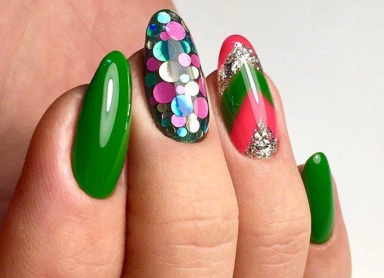 Зеленый маникюр с камифубиками