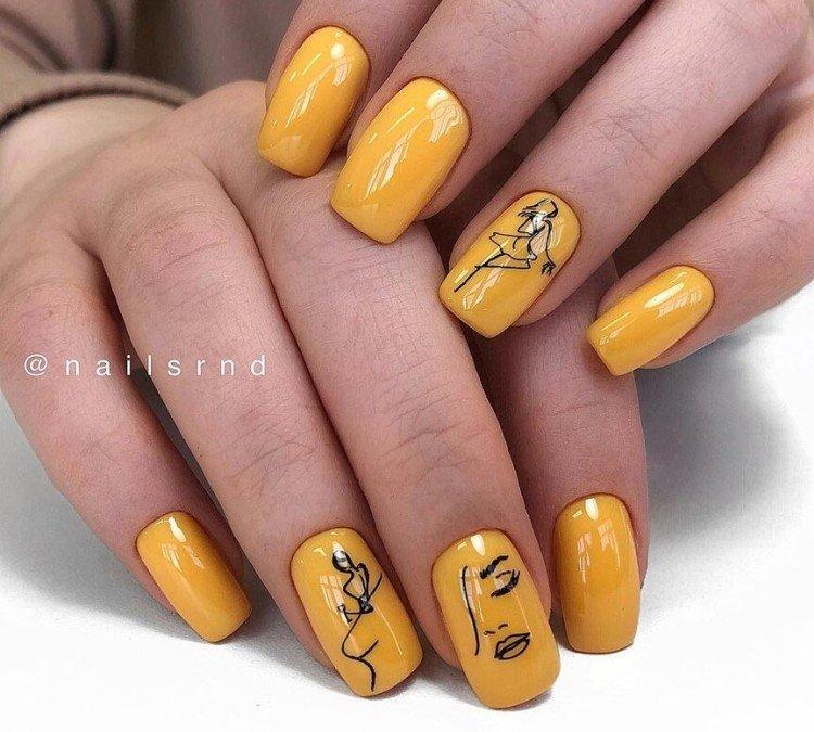 Маникюр горчичного цвета