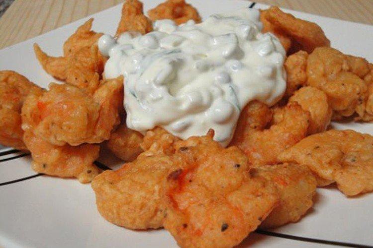 Креветки в кляре с горчицей