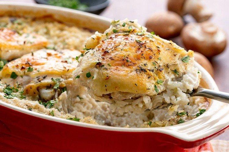 Запеченные шампиньоны с рисом